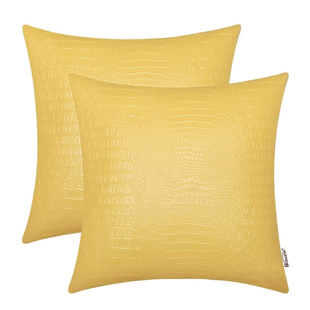 9523 Faux Leather Pillow Covers 16 X 16 Inches, Yellow Leather Pillow